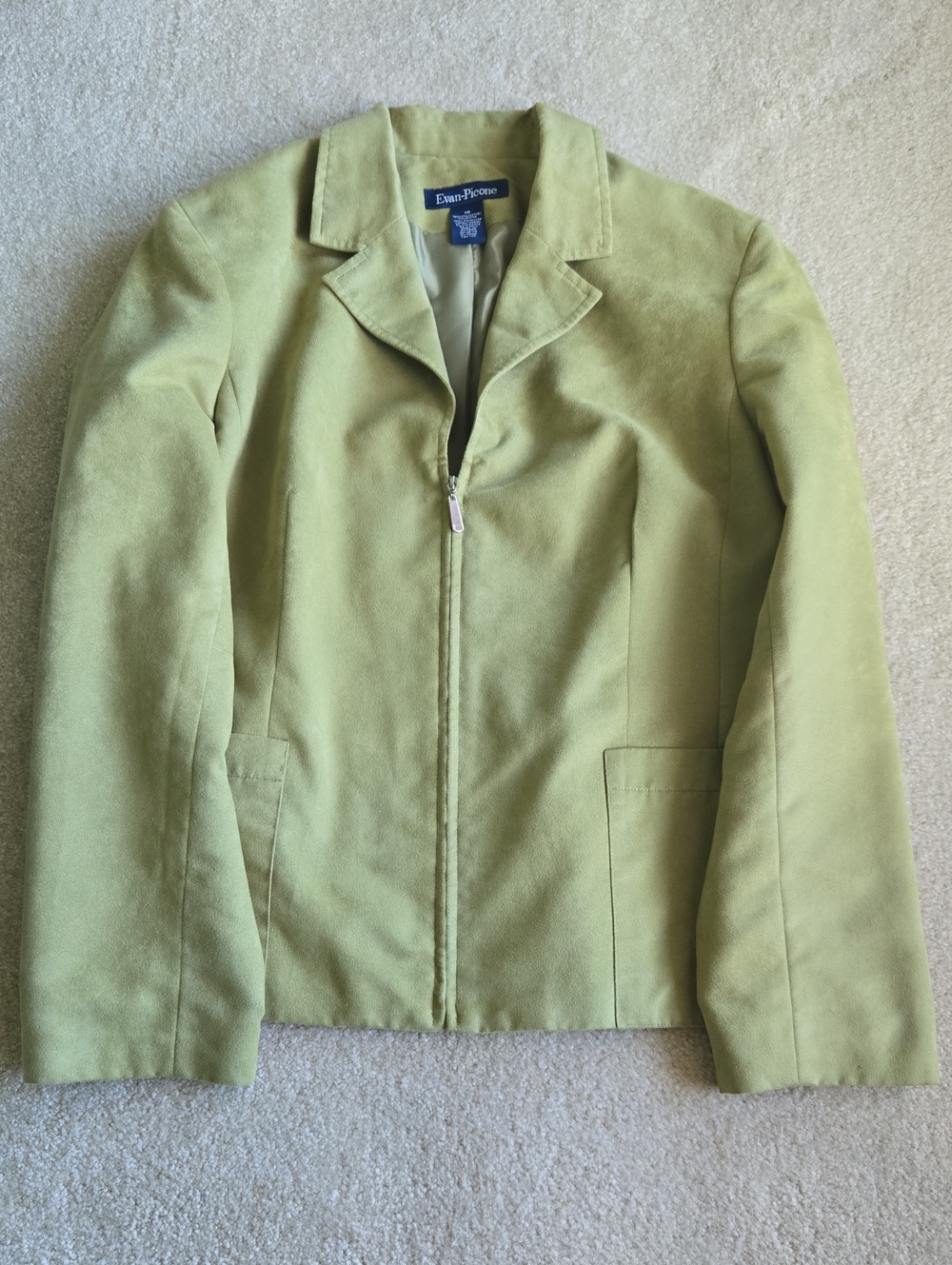 Vintage Evan Picone Faux Suede Pistachio Zip-Front Blazer